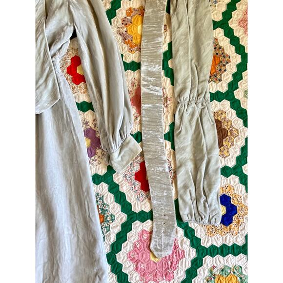Vintage 1960s Homemade Dress Pale Blue Velvet Silk Lining Belts Wounded Bird - Picture 6 of 16